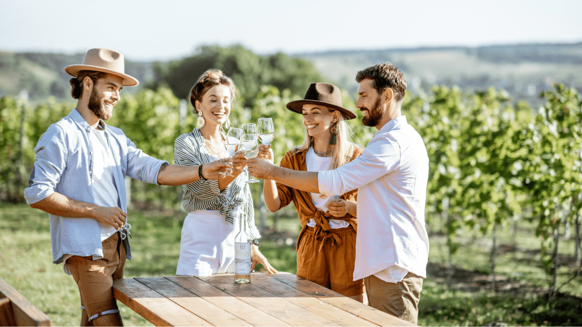 Friends cheersing wine
